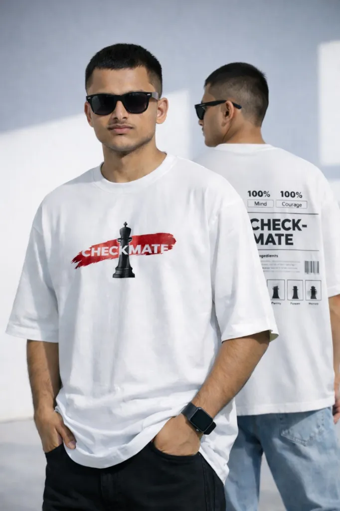 CHECKMATE GRAPHIC PRINTED OVERSIZED T-SHIRT